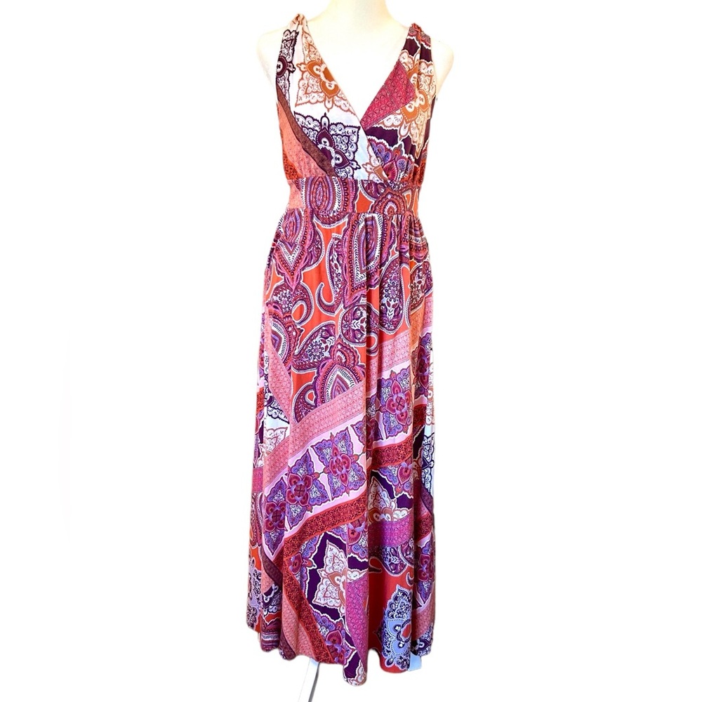 GARNET HILL SLEEVELESS, PAISLEY MAXI DRESS, EUC. SZ S